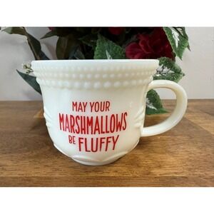 Vintage Hallmark Milk‎ Glass Cocoa Mug May Your Marshmallows Be Fluffy Quote Cup